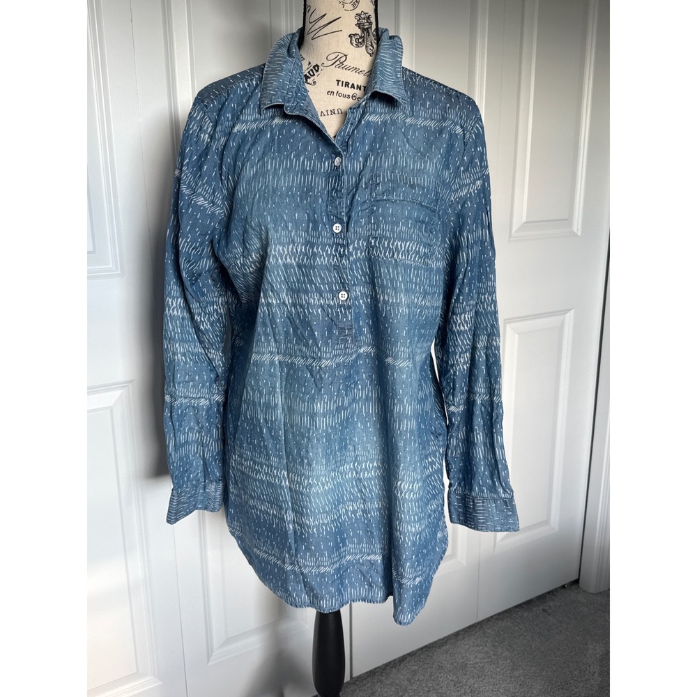 Ruff Hewn Womens Blue White Dash Print Tencel Popover Tunic Top Size L